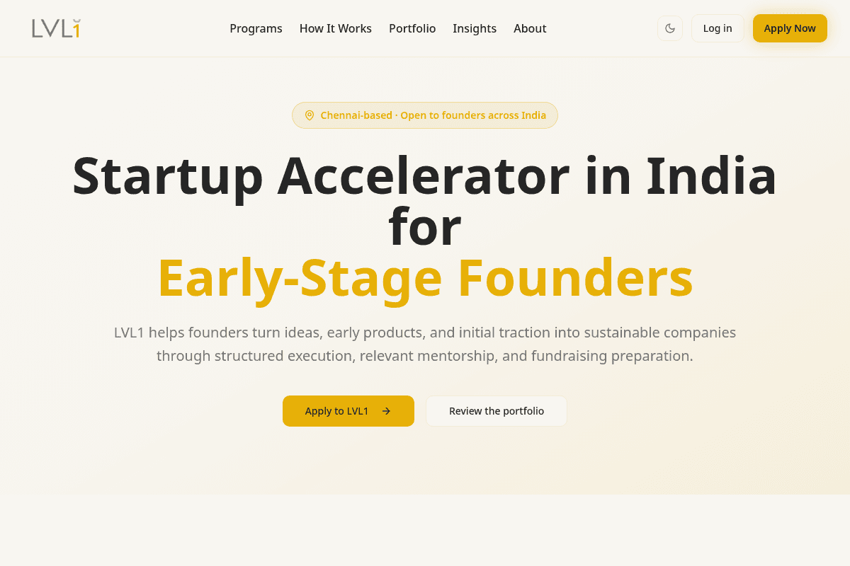 LVL1 Startup Accelerator India 2026