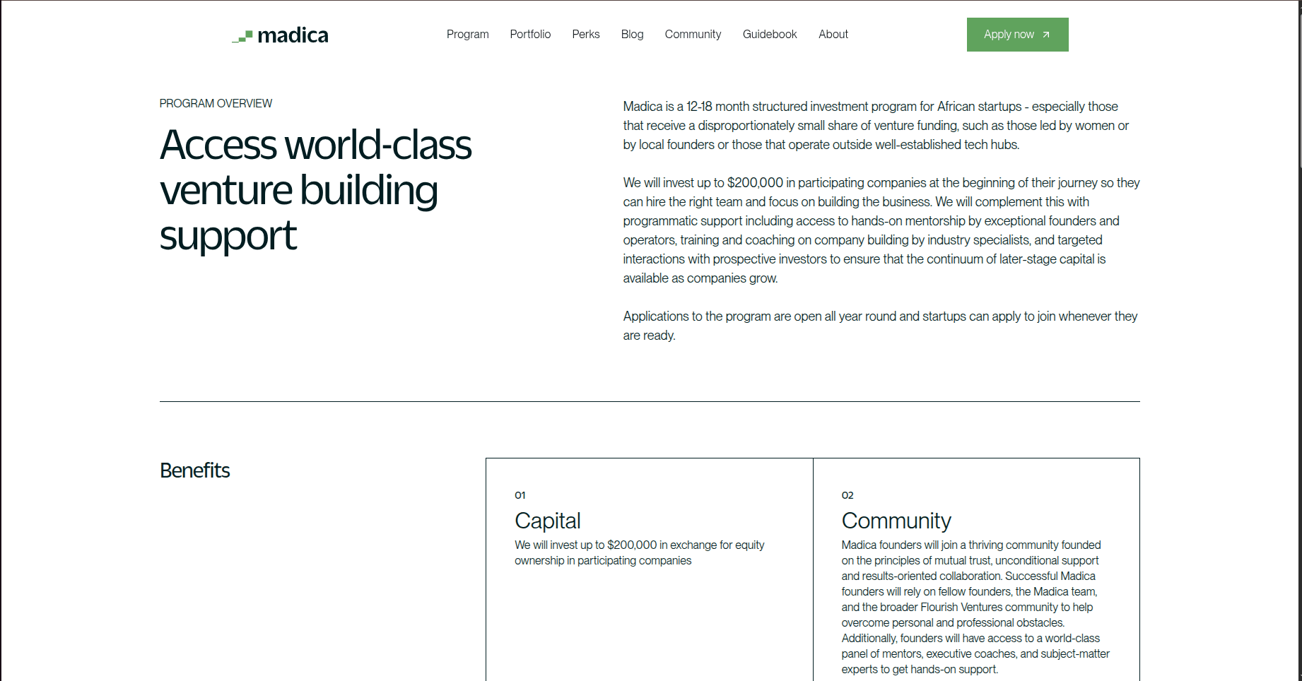 Madica Pre-seed Investment Program