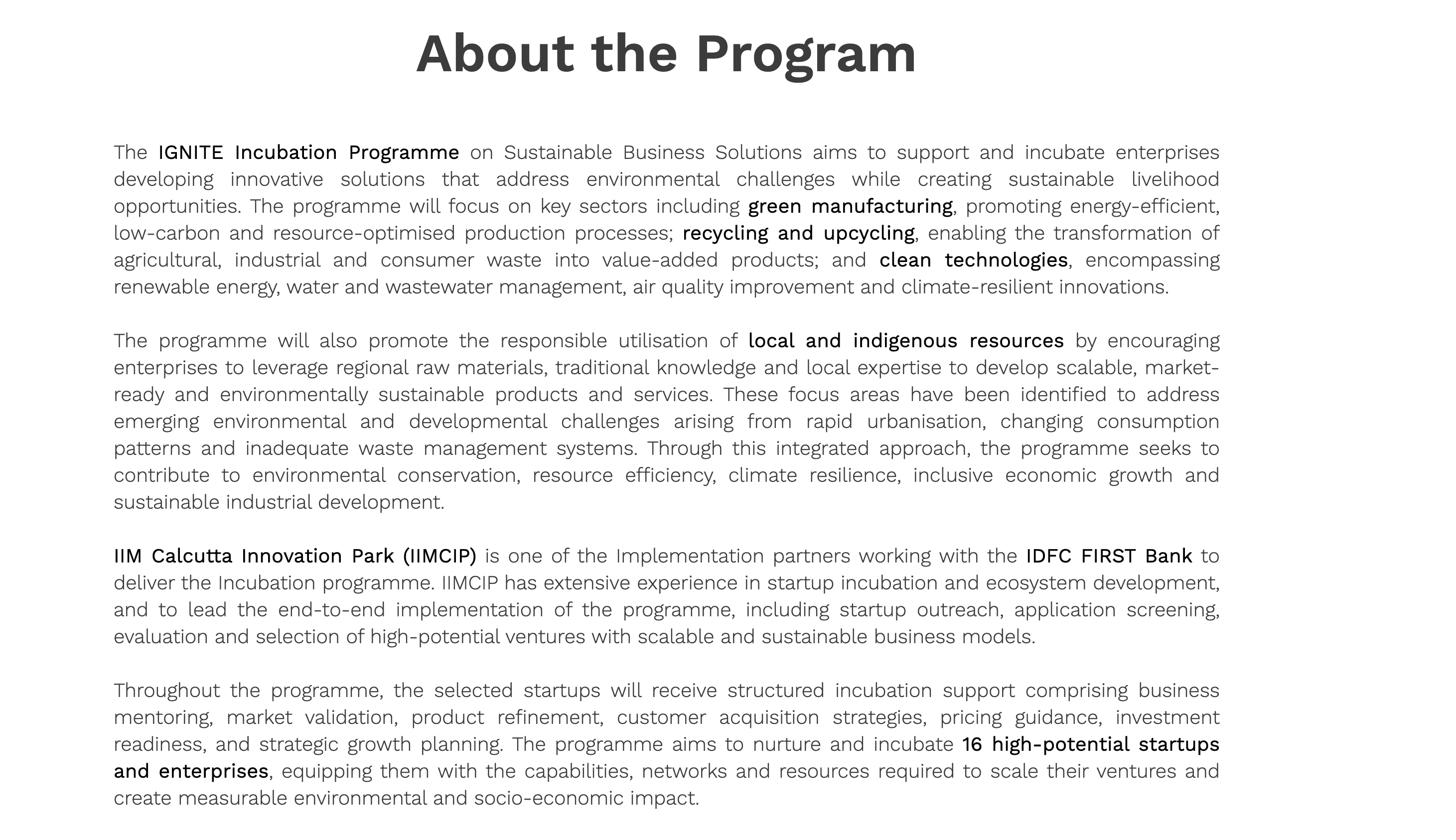 IGNITE Incubation Programme on Sustainable Business Solutions 2026