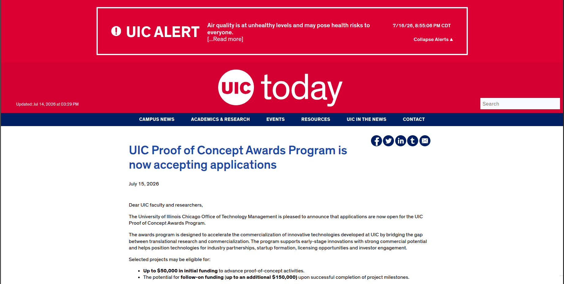 UIC Proof of Concept Awards Program 2026