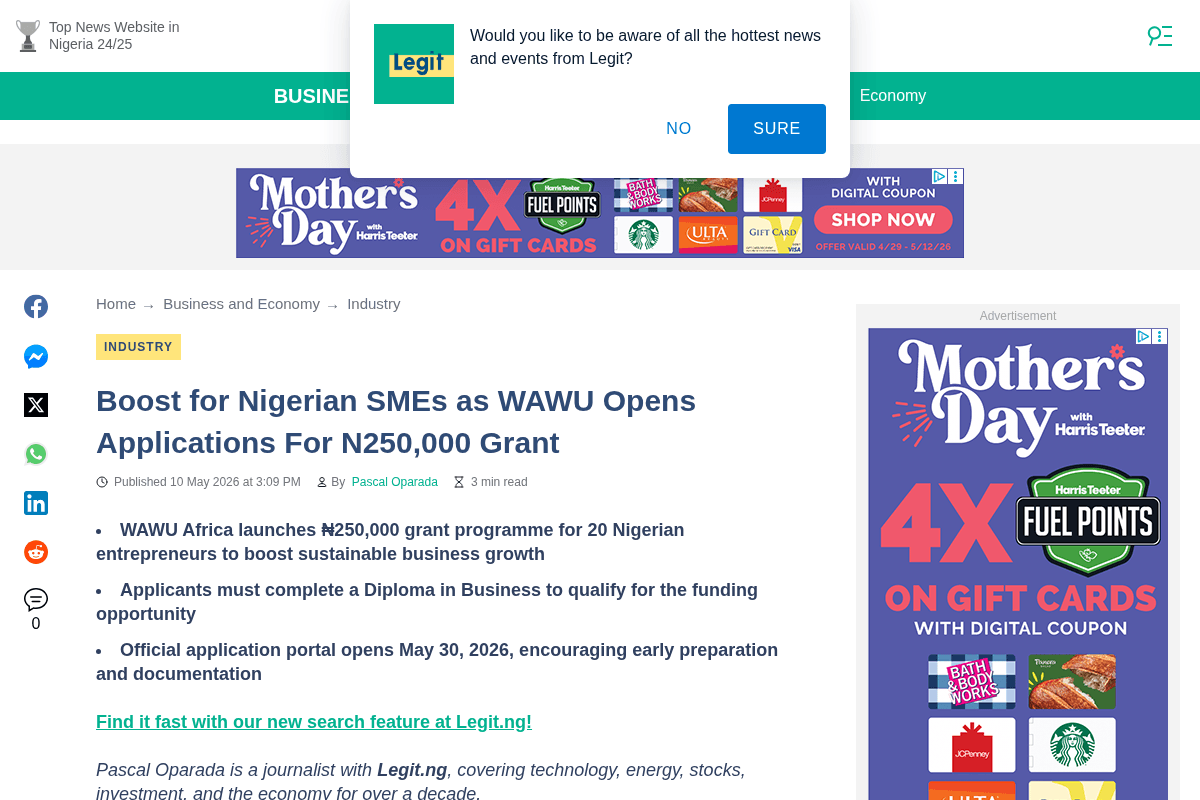 WAWU ₦250,000 Grant for Nigerian Entrepreneurs 2026