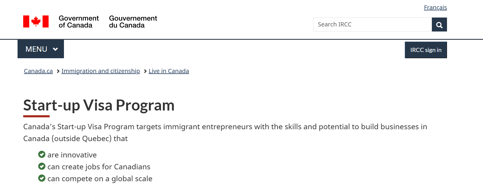 Canada Startup Visa Program