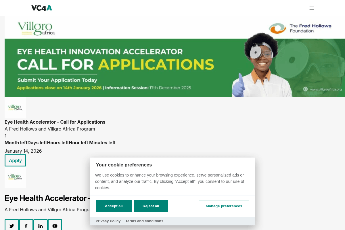 Villgro Africa Eye Health Innovation Accelerator Program 2026
