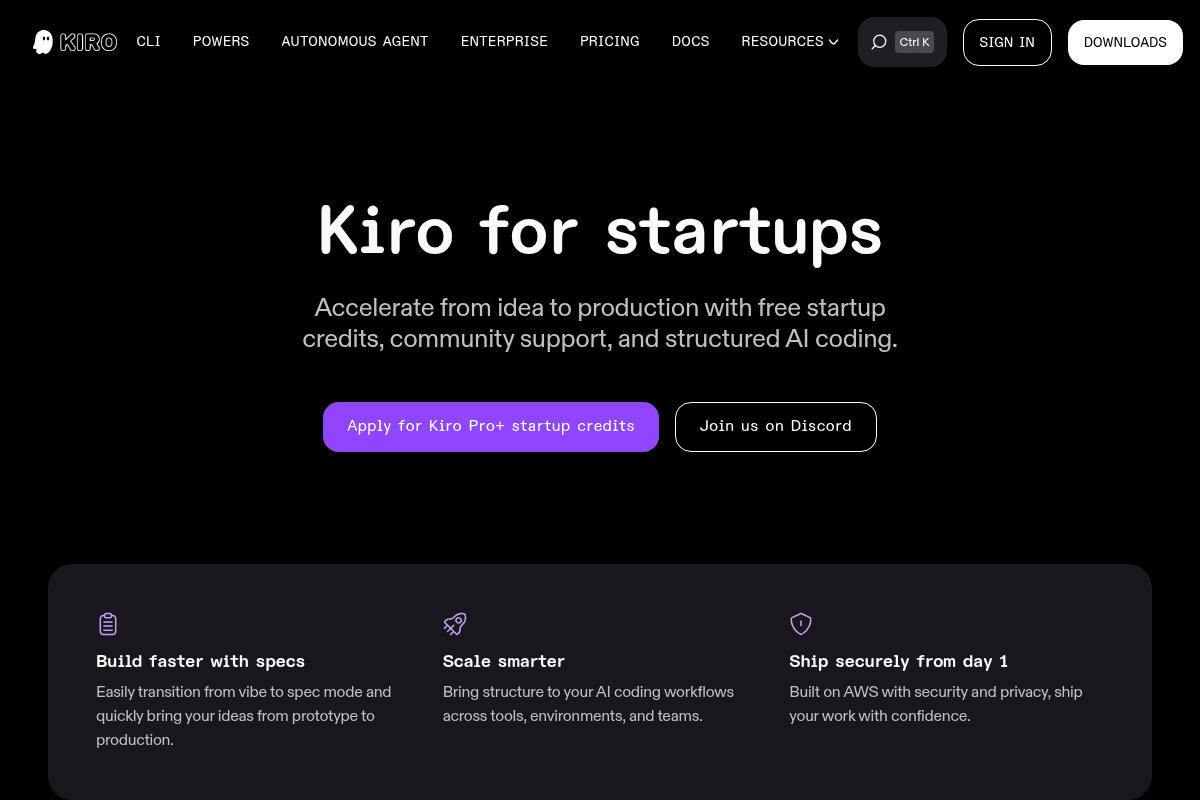 Amazon Kiro Pro+ Startup Free Credit Program