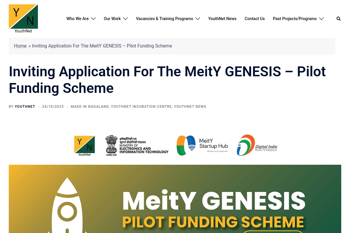 MeitY GENESIS – Pilot Funding Scheme