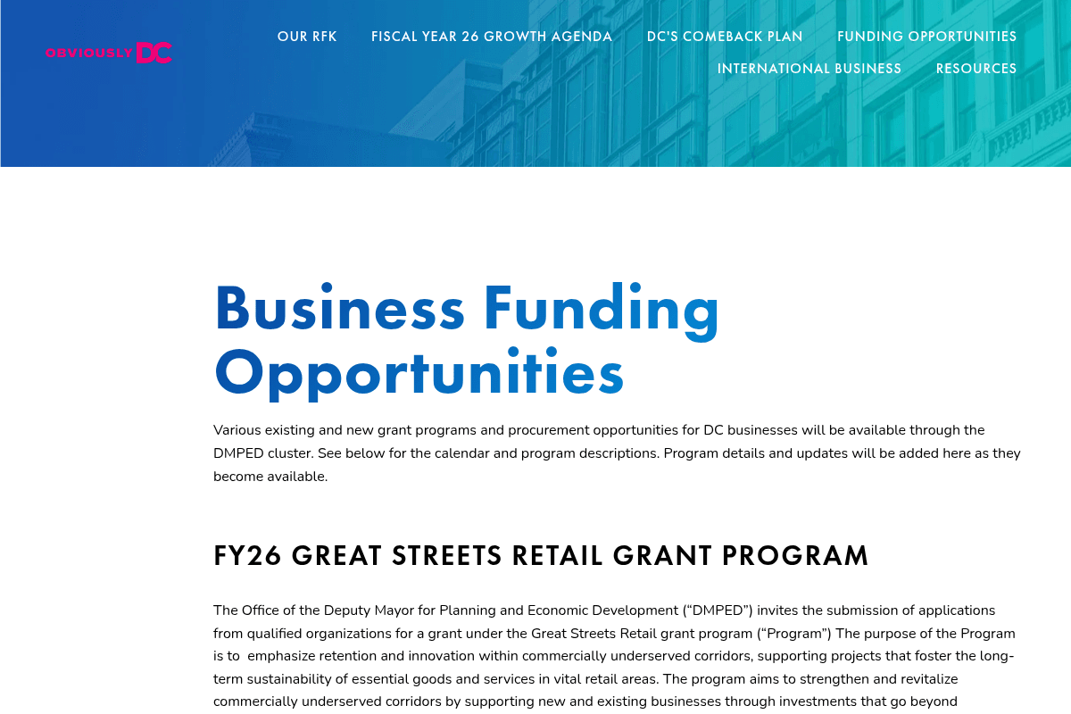 DC Small Business Funding Programs