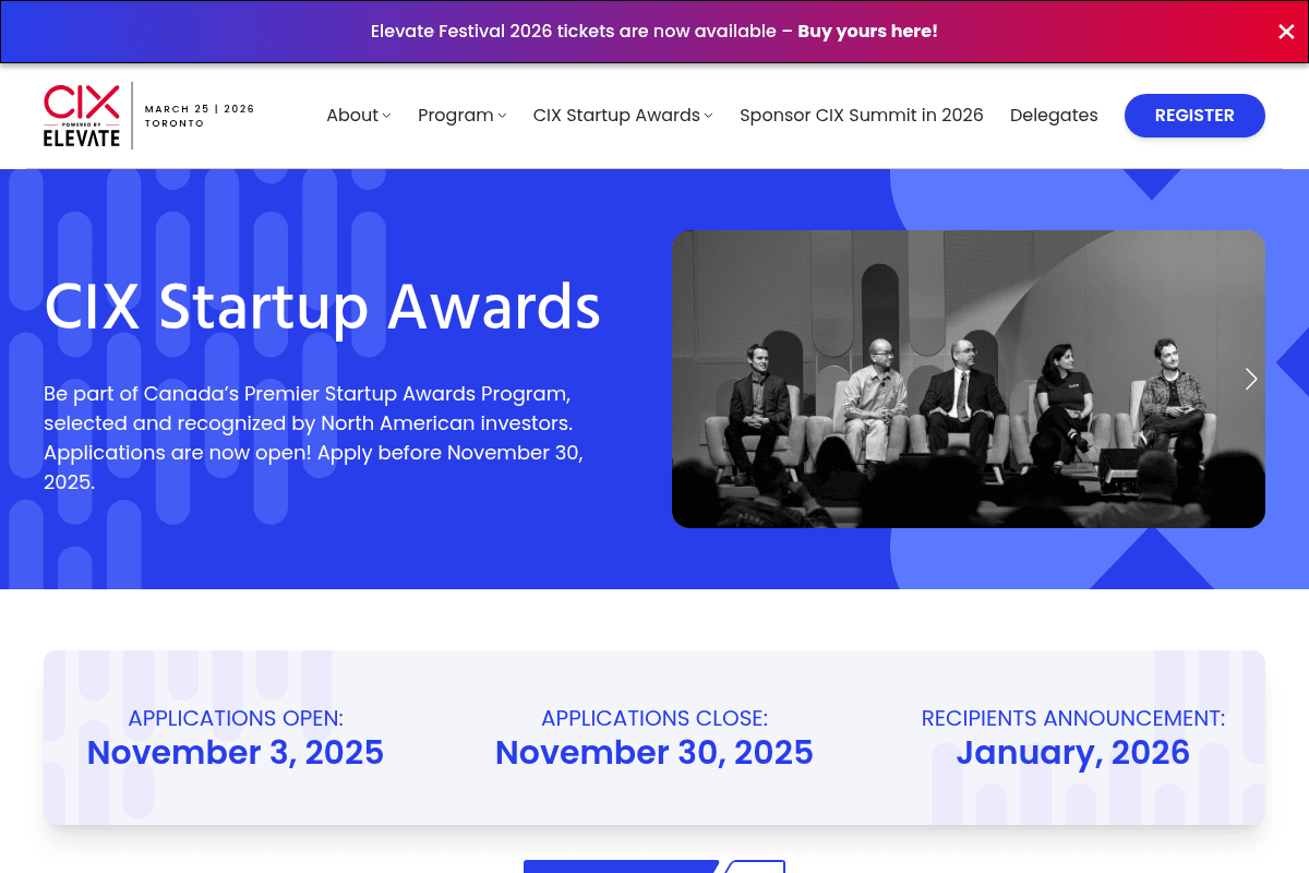 Canada's Premier Startup Awards Program - CIX Startup Awards 2026