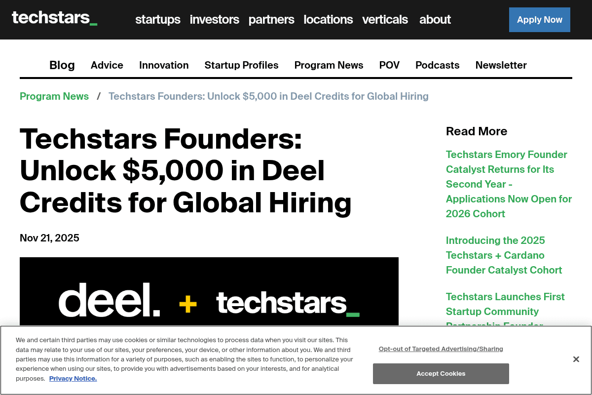 Techstars Founders: Unlock $5,000 in Deel Credits for Global Hiring